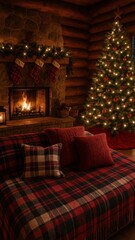 Obraz premium Cozy festive cabin ambiance mobile wallpaper