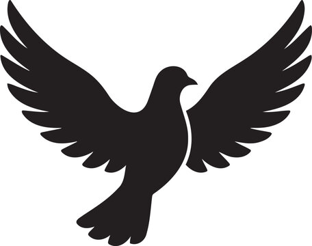 Flying Dove Silhouette Vector Icon, Peace Bird Illustration for Wedding Invitation Design