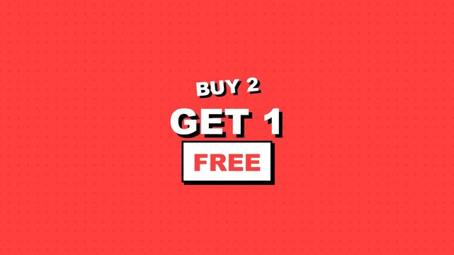 Vibrant red promotional banner with bold white text displaying a buy two get one free discount offer