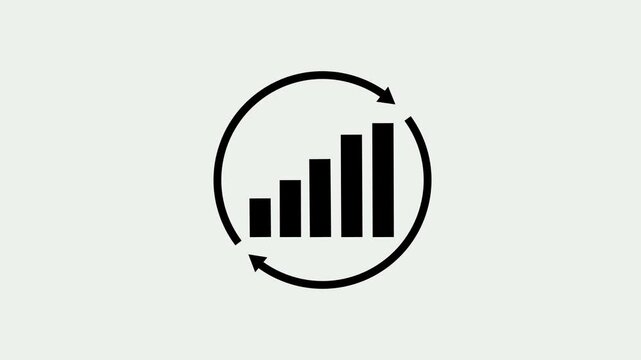 Animated continuous improvement line icon featuring a growth graph animation and rotating cycle flow lines. continuous improvement and rotating cycle flow lines icon featuring growth graph on .