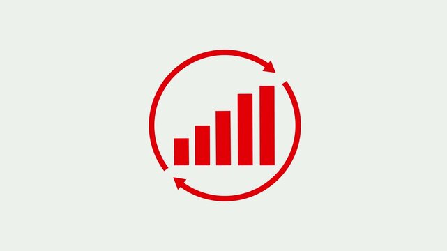Animated continuous improvement line icon featuring a growth graph animation and rotating cycle flow lines. continuous improvement and rotating cycle flow lines icon featuring growth graph on .