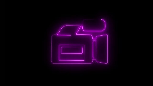 Neon Video Camera Icon Animation. Glowing Film Recorder Line camera Icon Transparent Background. movie sign ,film projector . 4k motion graphics animation.