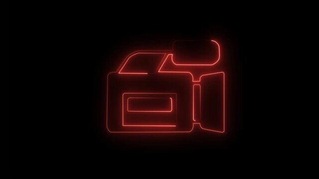 Neon Video Camera Icon Animation. Glowing Film Recorder Line camera Icon Transparent Background. movie sign ,film projector . 4k motion graphics animation.