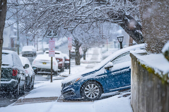 Winter travel snow bad weather copy space background image, city life , fresh snow, season authentic bad wether conditions