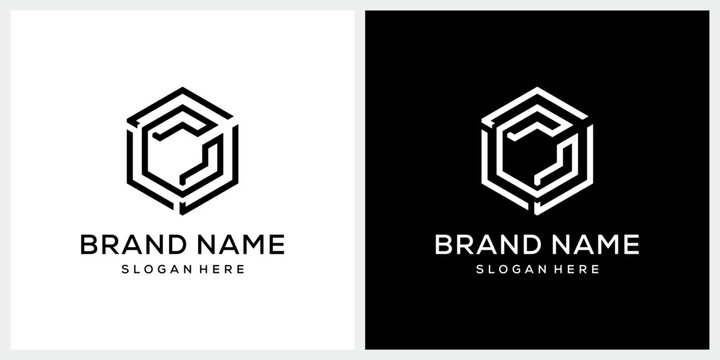 Simple letter C with box hexagon cube logo design template