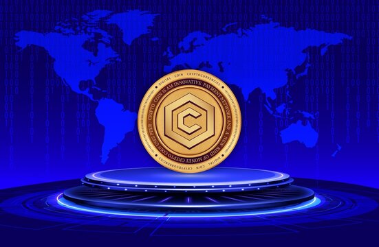 cronos-cro cryptocurrency logos on digital background. 3d illustrations.
