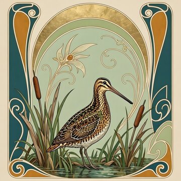 아르누보 디자인 배경, 도요새, jpeg (Art Nouveau Design Background, snipe, jpeg)