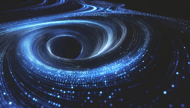 Abstract blue glowing particle swirl flowing digital data motion