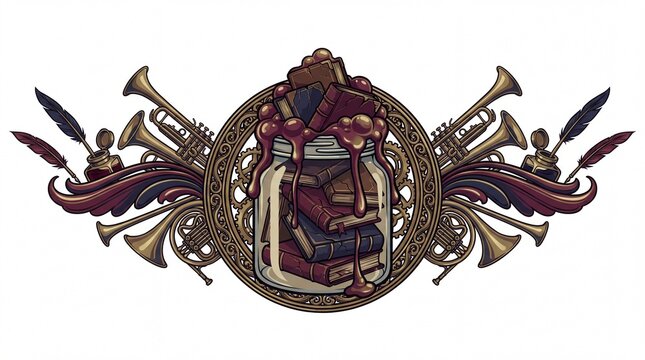 Vector illustration of a jar filled with melting books and steampunk elements