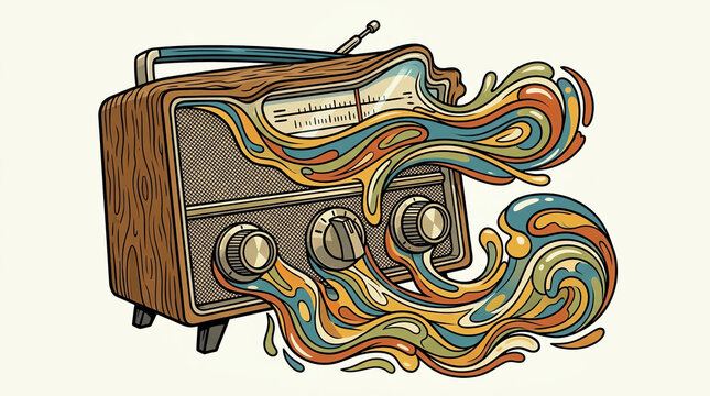 Retro radio vintage sound in music wave audio of illustration vector abstract old receiver broadcast