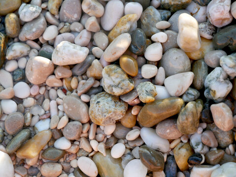 close up of some colorfoul pebbles at a beach in Baska, Croatia