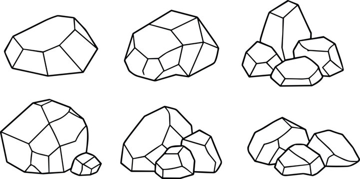 Rock and Boulder Outline Vector Set for Landscape Architecture and Game Environment Design
