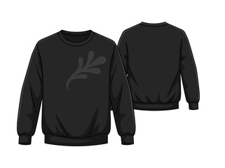 Black sweatshirt mockup, front and back view of blank long sleeve pullover, casual fleece crewneck apparel for clothing design © Fariha