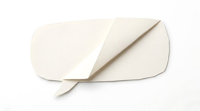 White rectangular speech bubble with a folded corner detail on white background