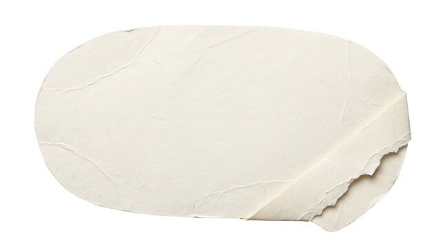 White paper speech bubble cutout with curled edge on white background