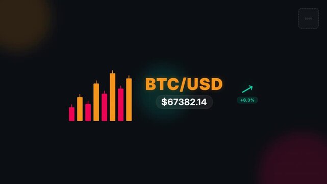 Bitcoin price chart increase in glowing gradient background