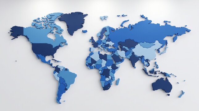 Blue dimensional world map on white background