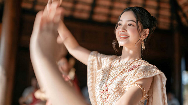 Traditional Thai Dancer Practicing Graceful Hand Movements