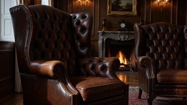 Classic Brown tufted leather Leather Armchair by Warm Fireplace Glow