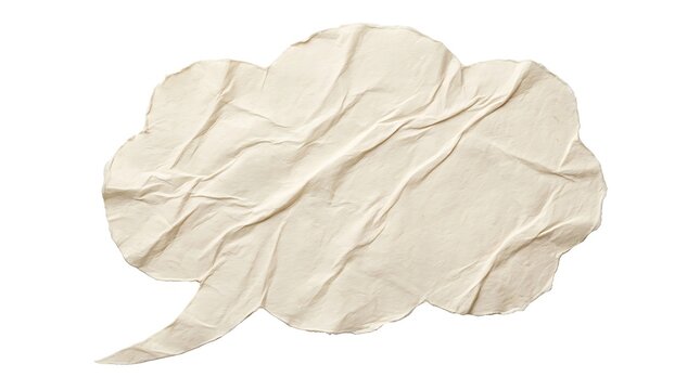 Wrinkled paper cloud speech bubble on a clean white background with cloud shape