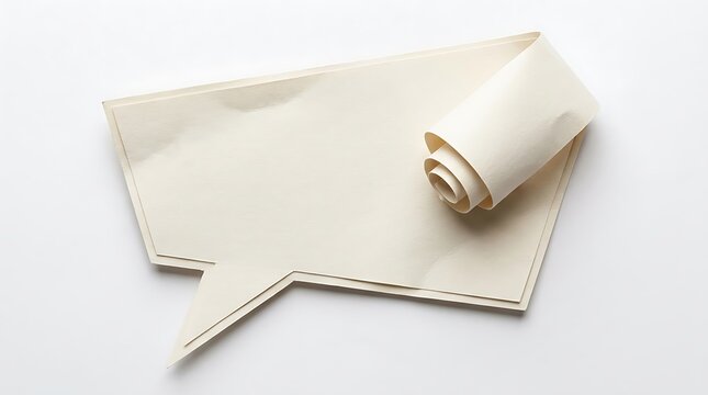 Paper cutout speech bubble with curled corner chat bubble dialogue box