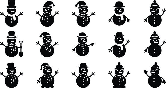 Snowman icon set with top hat scarf and winter holiday design