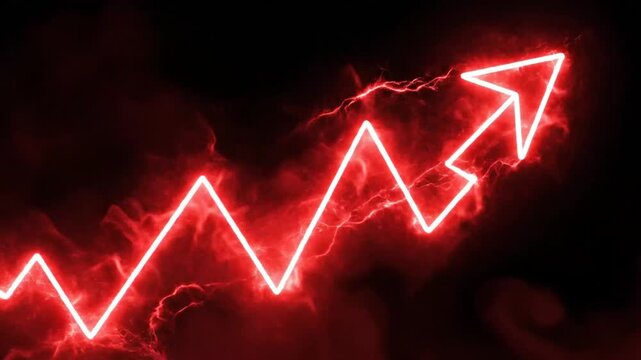 Abstract glowing red zigzag line on dark smoky background
