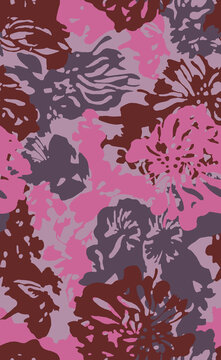 Vibrant pink and purple floral pattern with maroon accents