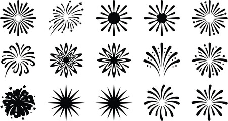 Obraz premium Firework icon set with sparkle burst star and celebration explosion design
