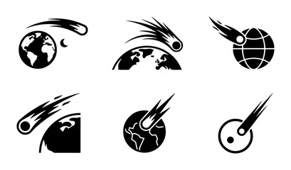 Meteorite Impact Icons, Asteroid Strike Graphics, Celestial Body Collision Vector Set © Aditya