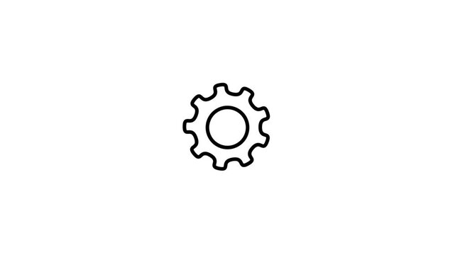 Black Gear Settings Icon for Configuration, Maintenance, Technology, System Control and Business Tools on White Background.