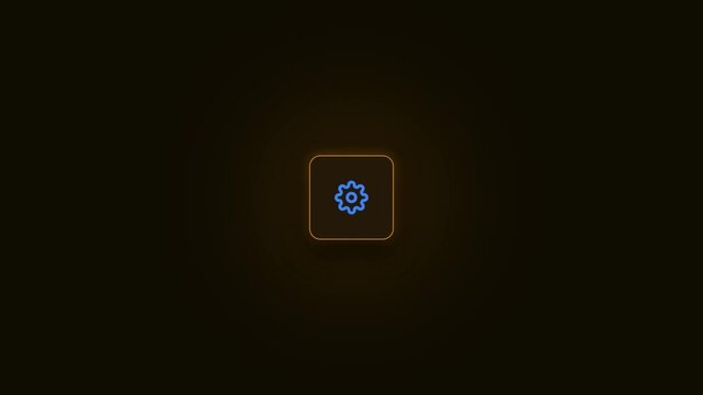 Minimalist glowing gear icon with blue center on dark background
