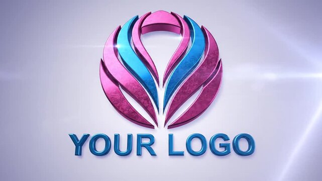 3D abstract pink and blue metallic logo design on gradient background