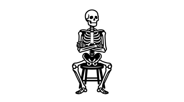 Halloween skeleton sitting on stool vector illustration