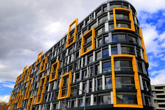 Modern residential building, apartment building, architectural design of a residential complex . Modern facade, background