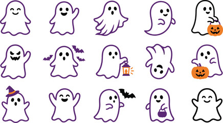 Fototapeta premium Collection of cute hand drawn ghost characters for halloween design projects