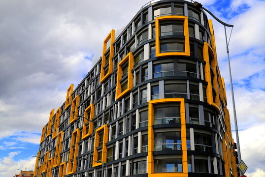 Modern residential building, apartment building, architectural design of a residential complex . Modern facade, background