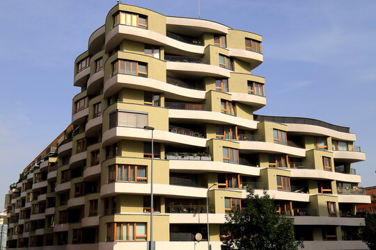 Modern residential building, apartment building, architectural design of a residential complex . Modern facade, background