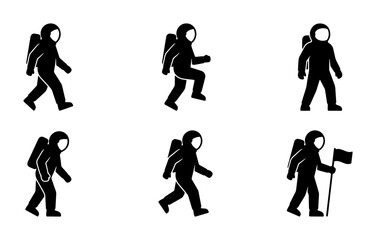 Obraz premium Astronaut Icon Set, Space Exploration Figures, Cosmic Journey Silhouettes, Vector Graphics