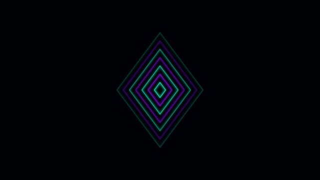Colorful geometric diamond shape with gradient concentric lines on black background