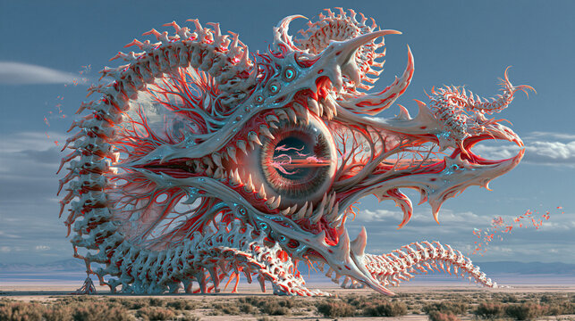 Giant Skeletal Cyclops Monster in a Surreal Desert Landscape