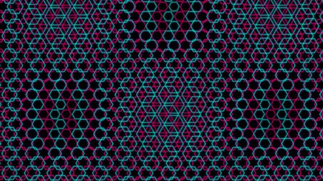 Abstract geometric pattern with red, green, and black dots on a dark background