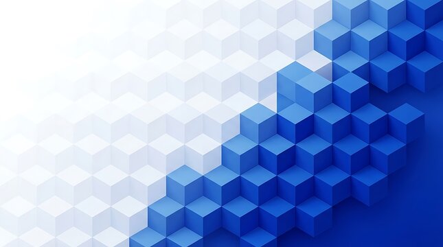 Abstract background of blue geometric cubes with a diagonal gradient transition