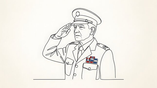 Military officer in uniform saluting continuous line drawing simple art salute officer uniform.