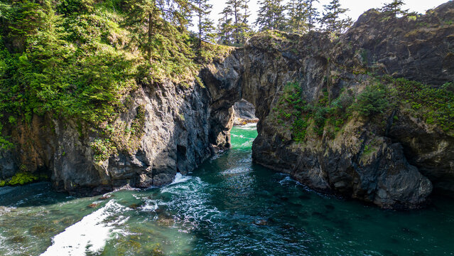 Aerial View of Sea Arch at Natural Bridges, Oregon Coast