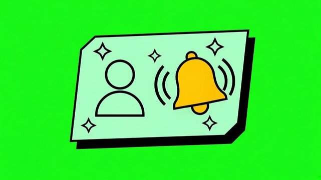 Animated user profile notification bell alert badge on green screen