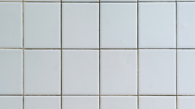 White ceramic tile wall background, clean grid pattern texture for interior design, modern architecture surface, minimalist bathroom backdrop