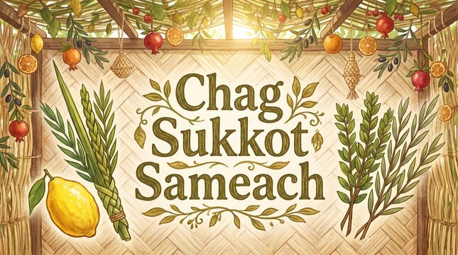 Chag sukkot sameach vintage illustration
