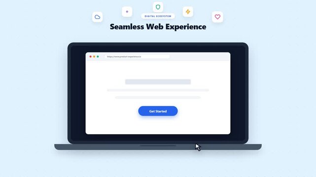 Digital ecosystem and seamless web interface animation on laptop screen