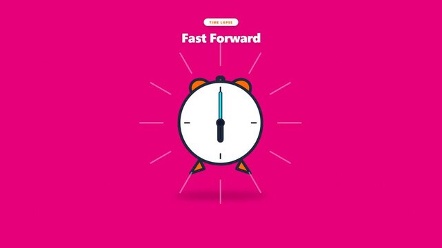 Fast forward concept with a clock showing time lapse on a pink background